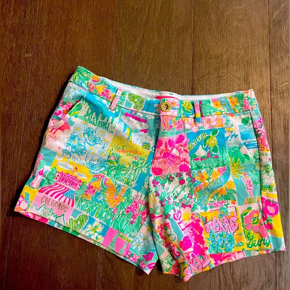 ❤️Lilly Pulitzer Short Women 4 Green Pink Knit America Texas Casual Preppy - Picture 2 of 3